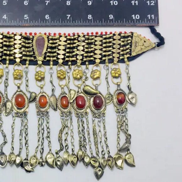 Tribal Choker Necklace, Afghan Handmade Choker Necklace with Glass Stones - Picture 6 of 6
